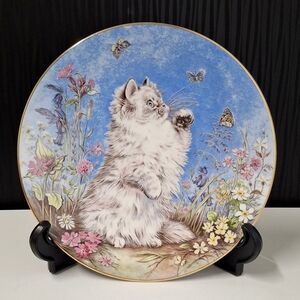 "Flutter By" Cat Collector Plate by Royal Worcester Crown Ware England 1986